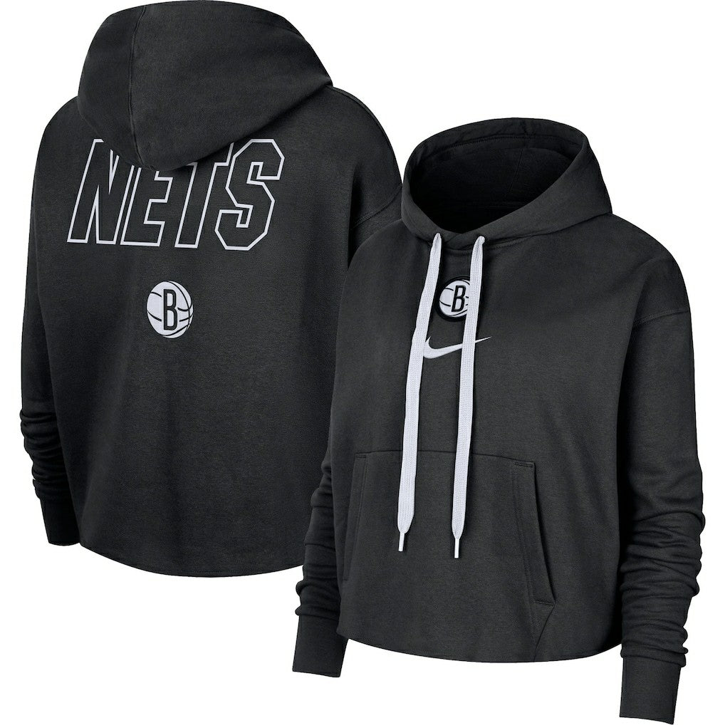 Nike - Brooklyn Nets Women's Courtside Cropped Pullover Hoodie - Black