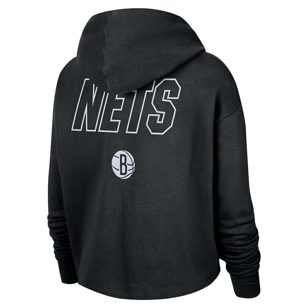 Nike - Brooklyn Nets Women's Courtside Cropped Pullover Hoodie - Black