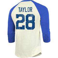 Jonathan Taylor Indianapolis Colts Majestic Threads Vintage Player Name & Number Raglan 3/4-Sleeve T-Shirt Cream/Royal - NFL