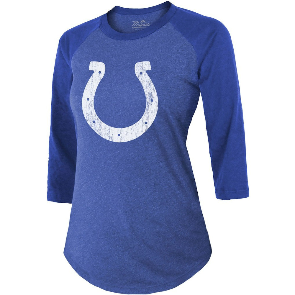 Jonathan Taylor Indianapolis Colts Majestic Threads Women's Player Name & Number Raglan Tri-Blend 3/4-Sleeve T-Shirt Royal - NFL