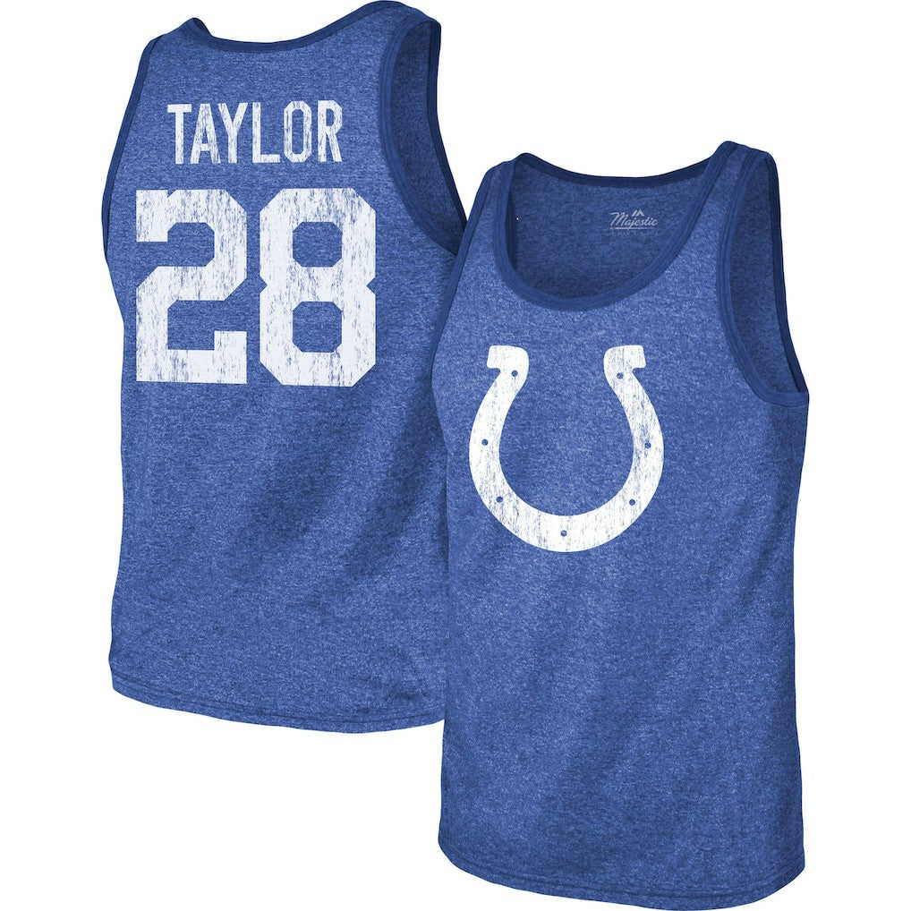 Jonathan Taylor Indianapolis Colts Majestic Threads Player Name & Number Tri-Blend Tank Top Heathered Royal - NFL