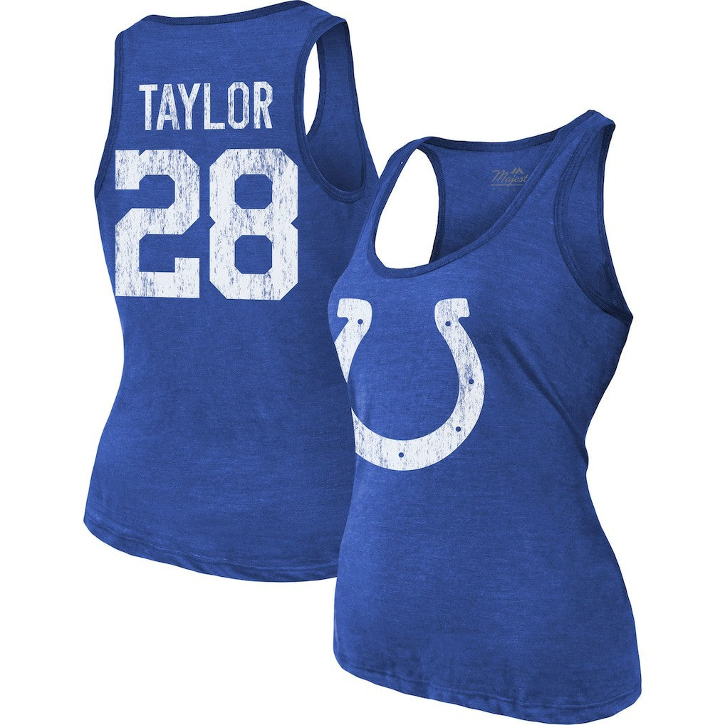 Jonathan Taylor Indianapolis Colts Majestic Threads Women's Player Name & Number Tri-Blend Tank Top Royal - NFL