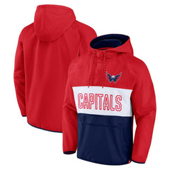 Washington Capitals Fanatics Backhand Shooter Defender Anorak Raglan Hoodie Quarter-Zip Jacket Red/Navy