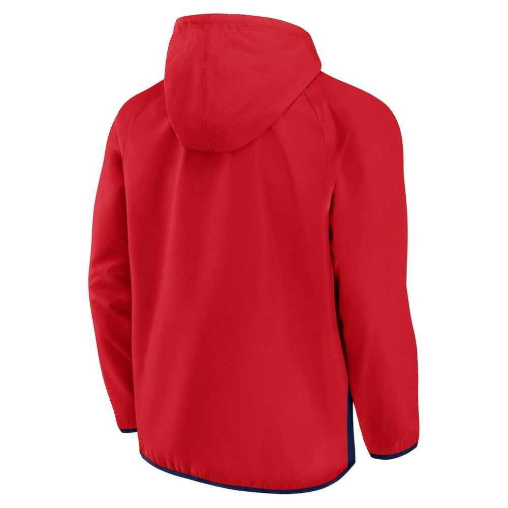 Washington Capitals Fanatics Backhand Shooter Defender Anorak Raglan Hoodie Quarter-Zip Jacket Red/Navy