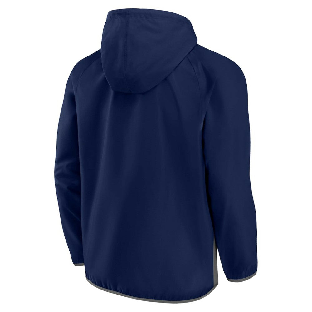 Seattle Kraken Fanatics Backhand Shooter Defender Anorak Raglan Hoodie Quarter-Zip Jacket Deep Sea Blue/Gray