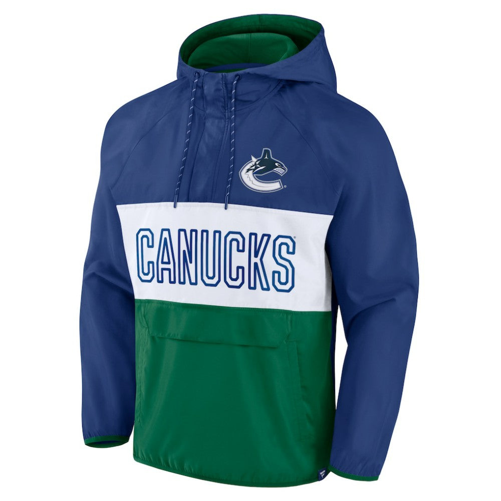 Vancouver Canucks - Fanatics Backhand Shooter Defender Anorak Raglan Hoodie Quarter-Zip Jacket Blue/Green