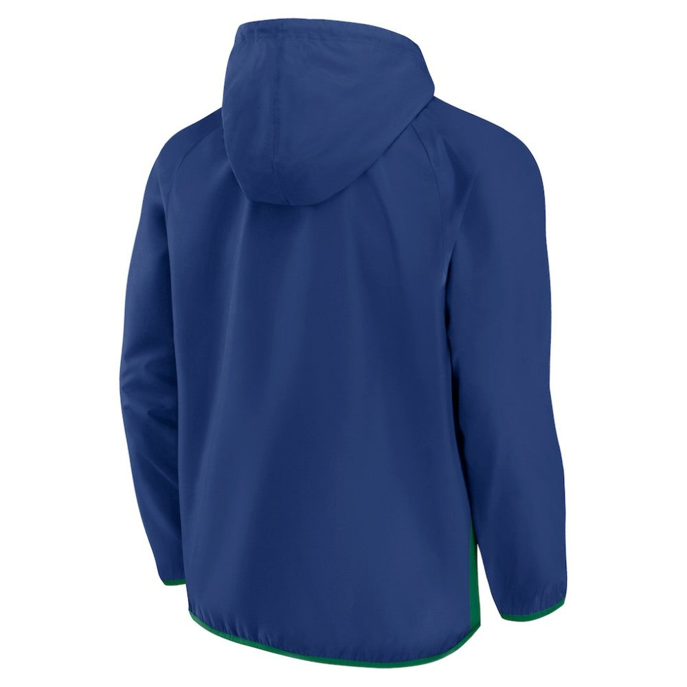 Vancouver Canucks - Fanatics Backhand Shooter Defender Anorak Raglan Hoodie Quarter-Zip Jacket Blue/Green