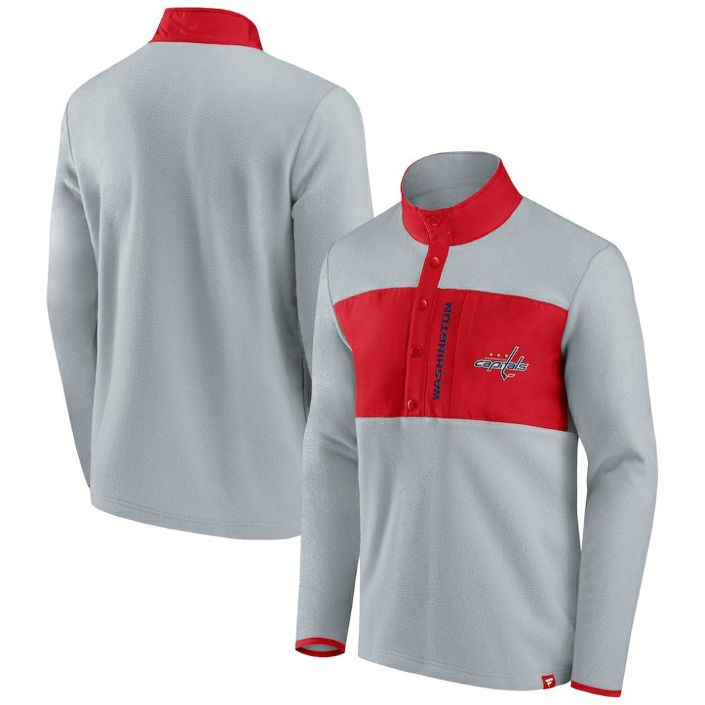 Washington Capitals Fanatics Hockey Polar Fleece Quarter-Snap Jacket Gray/Red