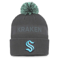 Seattle Kraken Fanatics Authentic Pro Home Ice Cuffed Knit Hat with Pom Charcoal