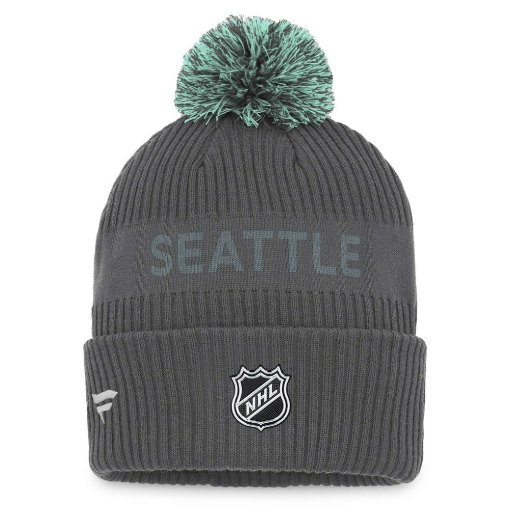Seattle Kraken Fanatics Authentic Pro Home Ice Cuffed Knit Hat with Pom Charcoal
