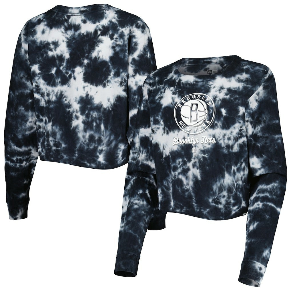 New Era - Brooklyn Nets Women's Tie Dye Cropped Long Sleeve T-Shirt - Black