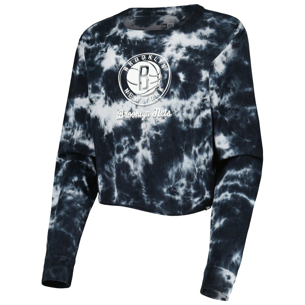 New Era - Brooklyn Nets Women's Tie Dye Cropped Long Sleeve T-Shirt - Black