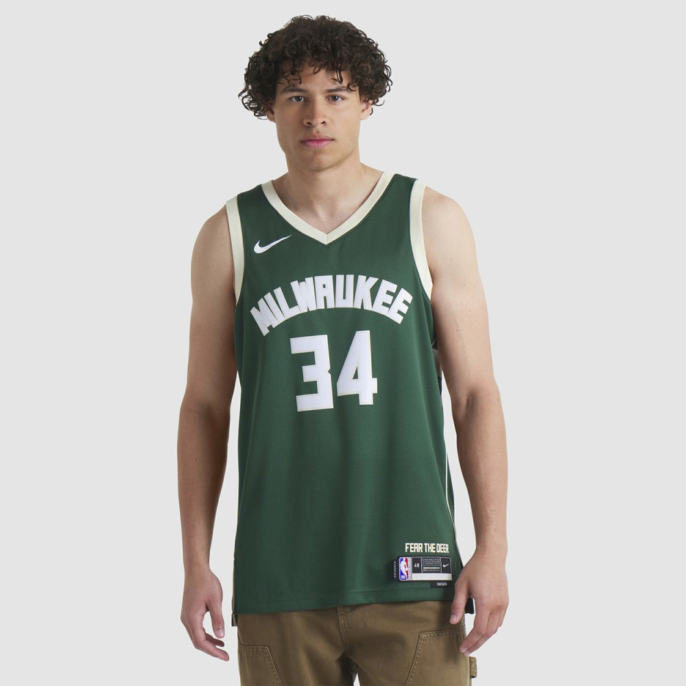 Nike - Giannis Antetokounmpo Milwaukee Bucks Unisex Swingman Jersey - Icon Edition - Hunter Green
