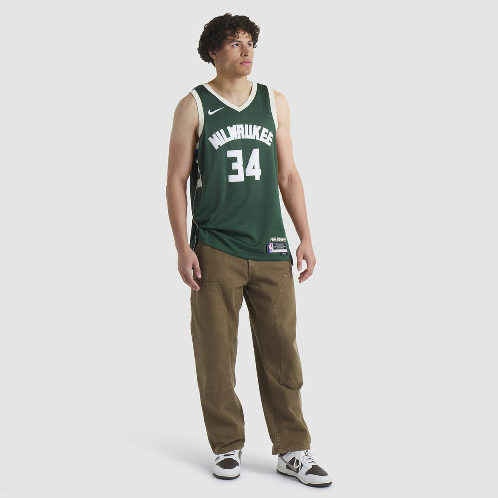 Nike - Giannis Antetokounmpo Milwaukee Bucks Unisex Swingman Jersey - Icon Edition - Hunter Green