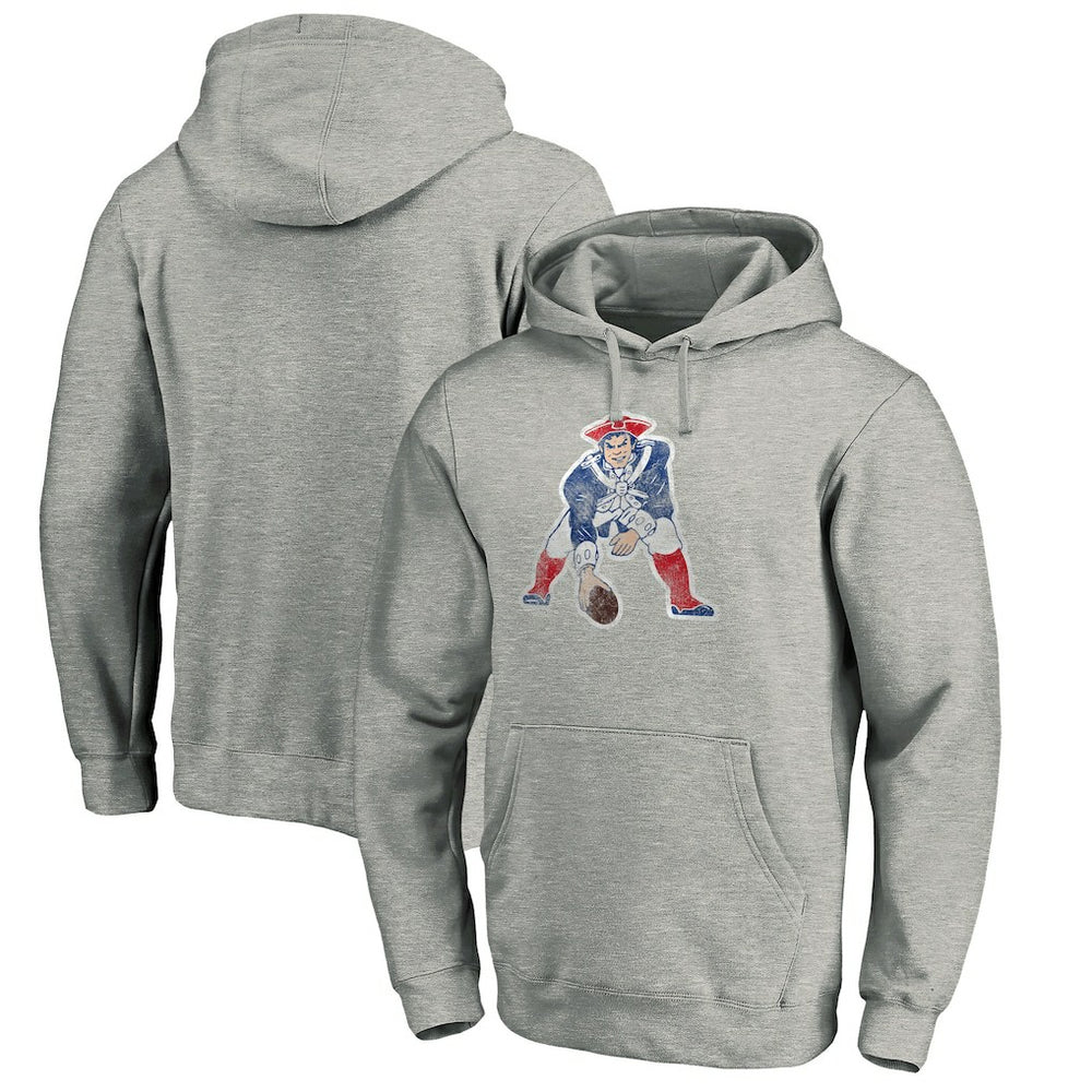 New England Patriots Throwback Logo Pullover Hoodie Heathered Gray - NFL