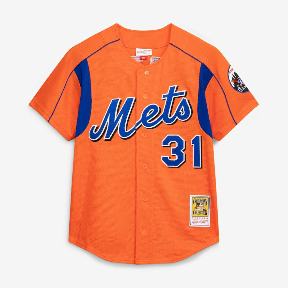 Mike Piazza New York Mets Mitchell & Ness Cooperstown Collection Mesh Batting Practice Button-Up Jersey - Orange | MLB Jerseys