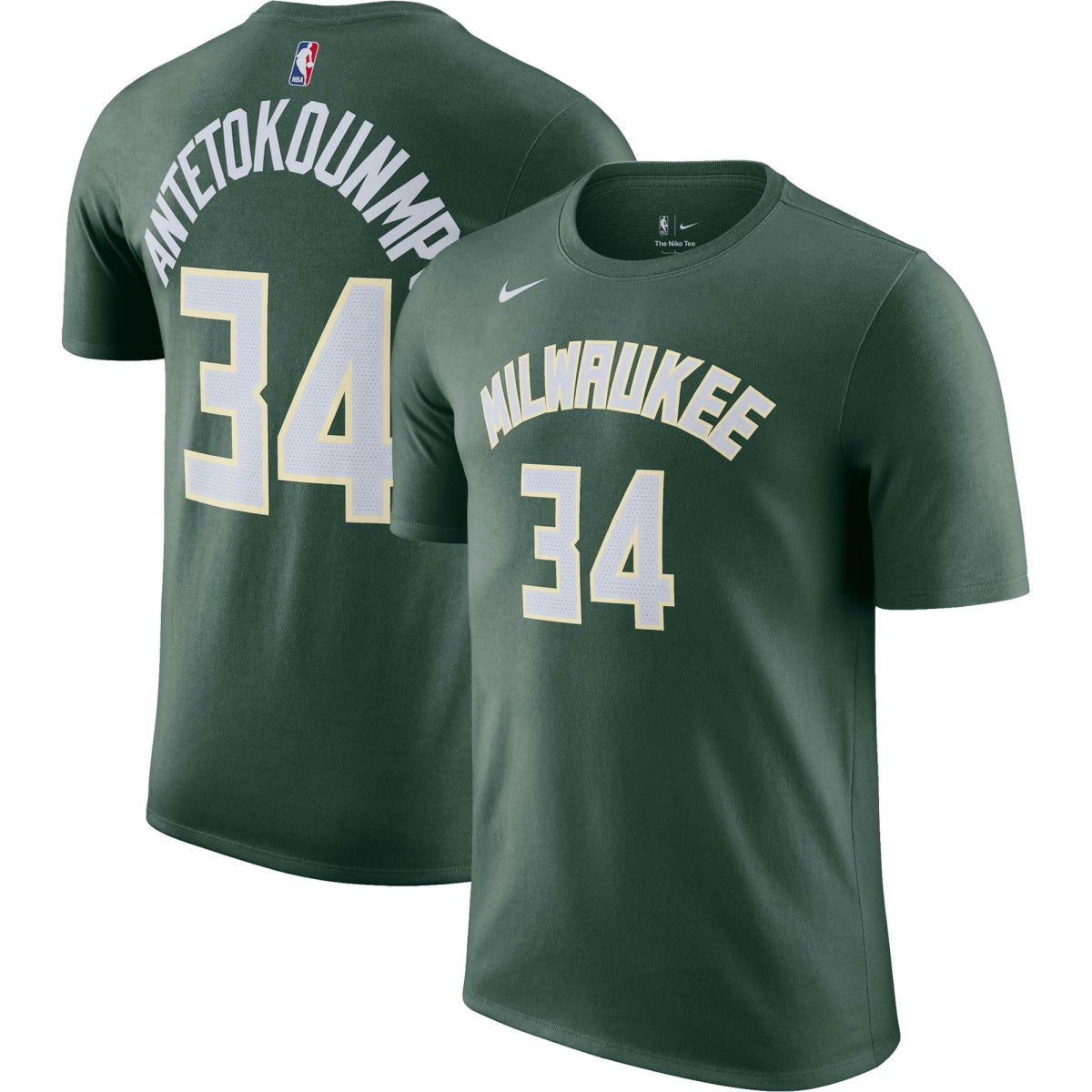 Nike - Giannis Antetokounmpo Milwaukee Bucks Icon 2022/23 Name & Number T-Shirt - Hunter Green