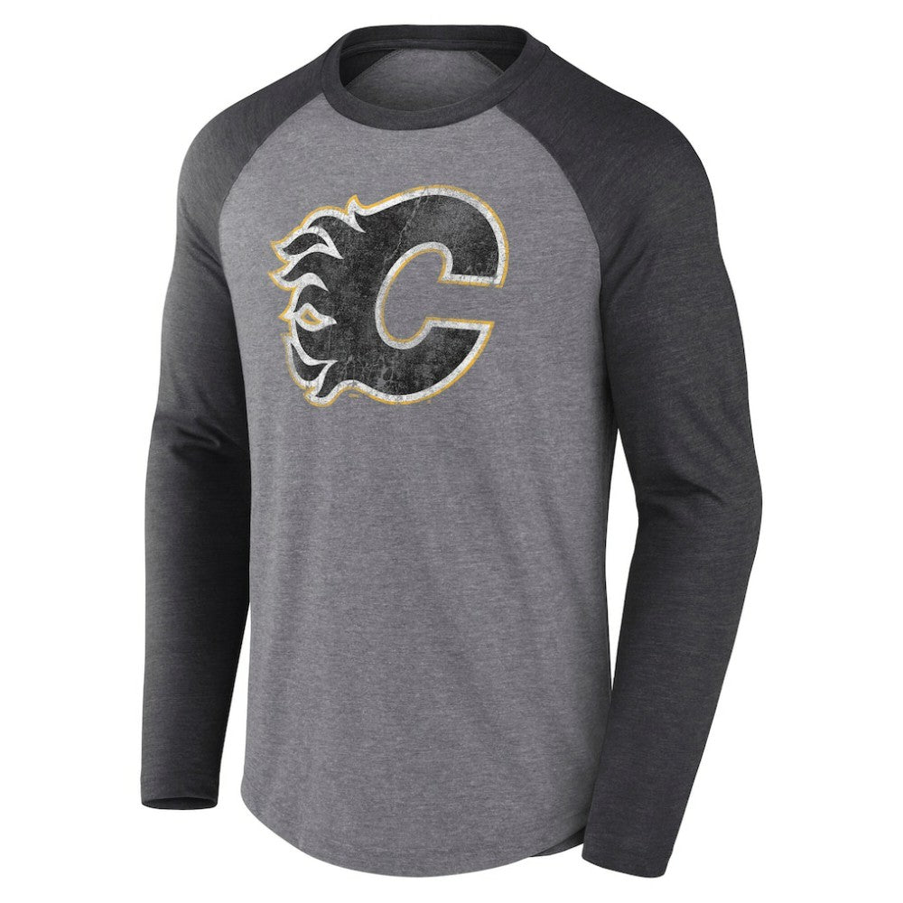 Calgary Flames - Fanatics Special Edition Long Sleeve Tri-Blend Raglan T-Shirt Heather Gray