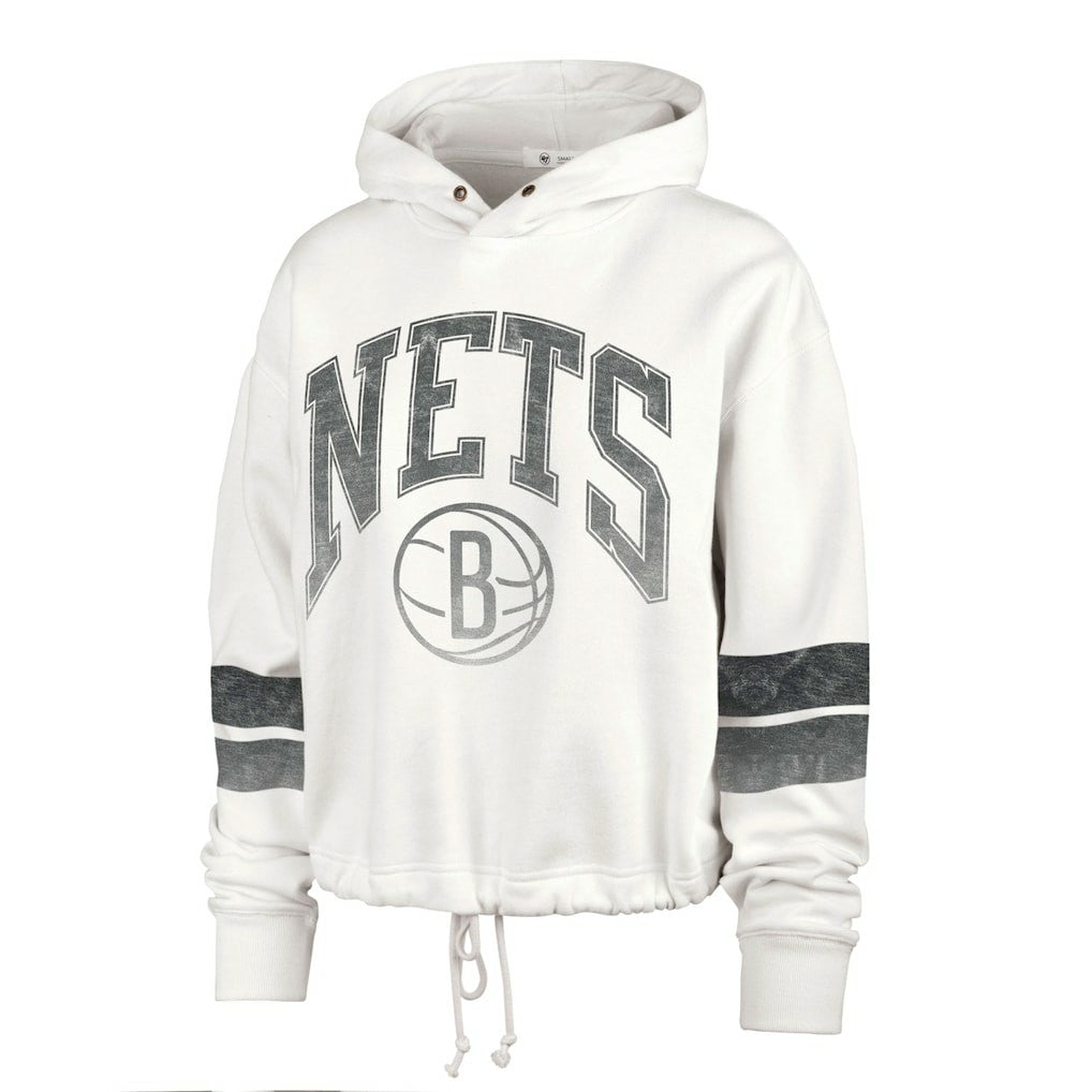 47 brand - Brooklyn Nets '47 Women's Emerson Stripe Cropped Pullover Hoodie - Cream