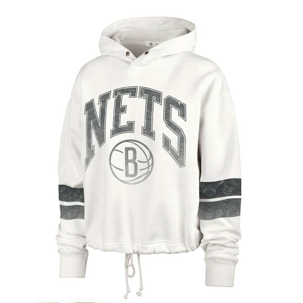 47 brand - Brooklyn Nets '47 Women's Emerson Stripe Cropped Pullover Hoodie - Cream
