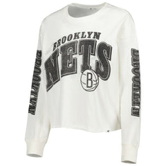 47 brand - Brooklyn Nets '47 Women's Parkway Brush Back Long Sleeve Cropped T-Shirt - Cream