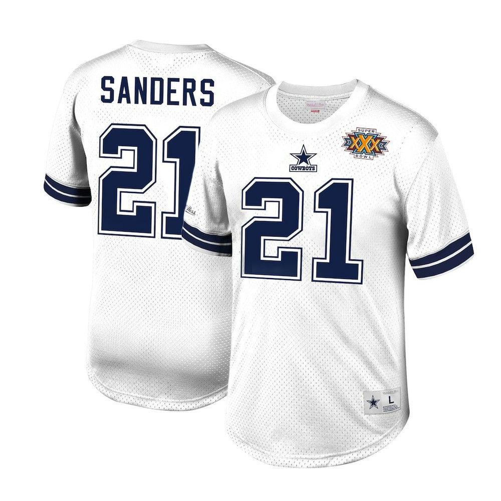 Deion Sanders Dallas Cowboys Retired Player Name & Number Mesh Top White - Mitchell & Ness