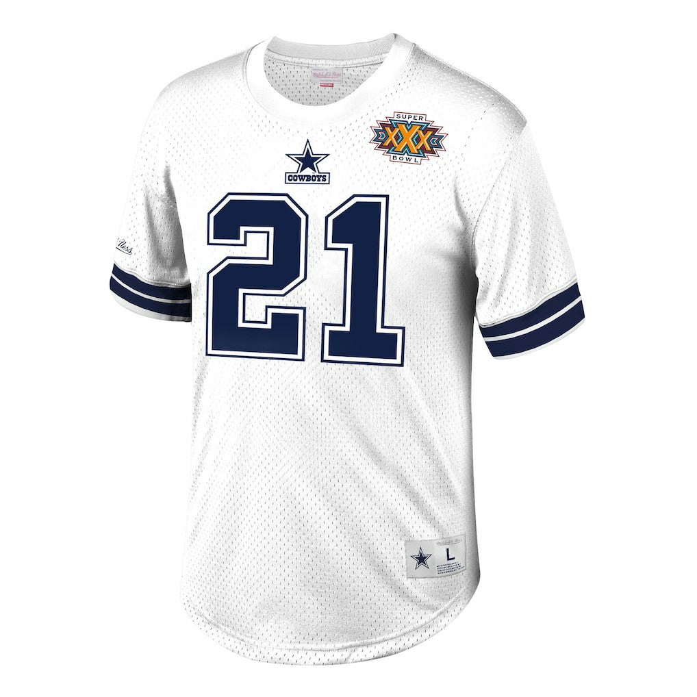 Deion Sanders Dallas Cowboys Retired Player Name & Number Mesh Top White - Mitchell & Ness