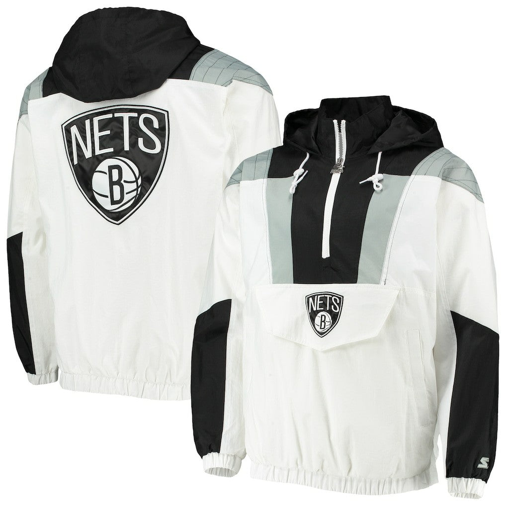 NBA - Brooklyn Nets Starter Striker Crinkle Half-Zip Hoodie Jacket - White