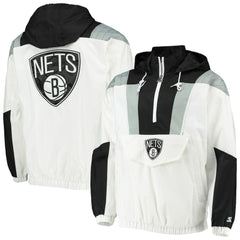 NBA - Brooklyn Nets Starter Striker Crinkle Half-Zip Hoodie Jacket - White