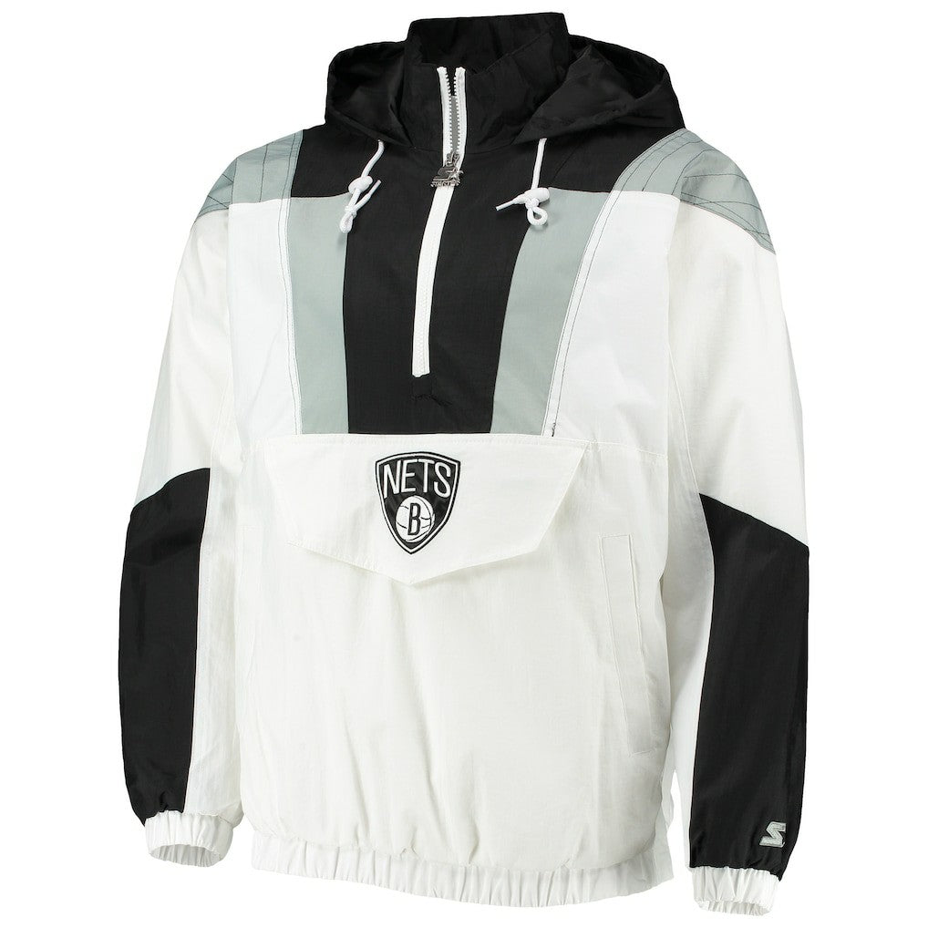 NBA - Brooklyn Nets Starter Striker Crinkle Half-Zip Hoodie Jacket - White
