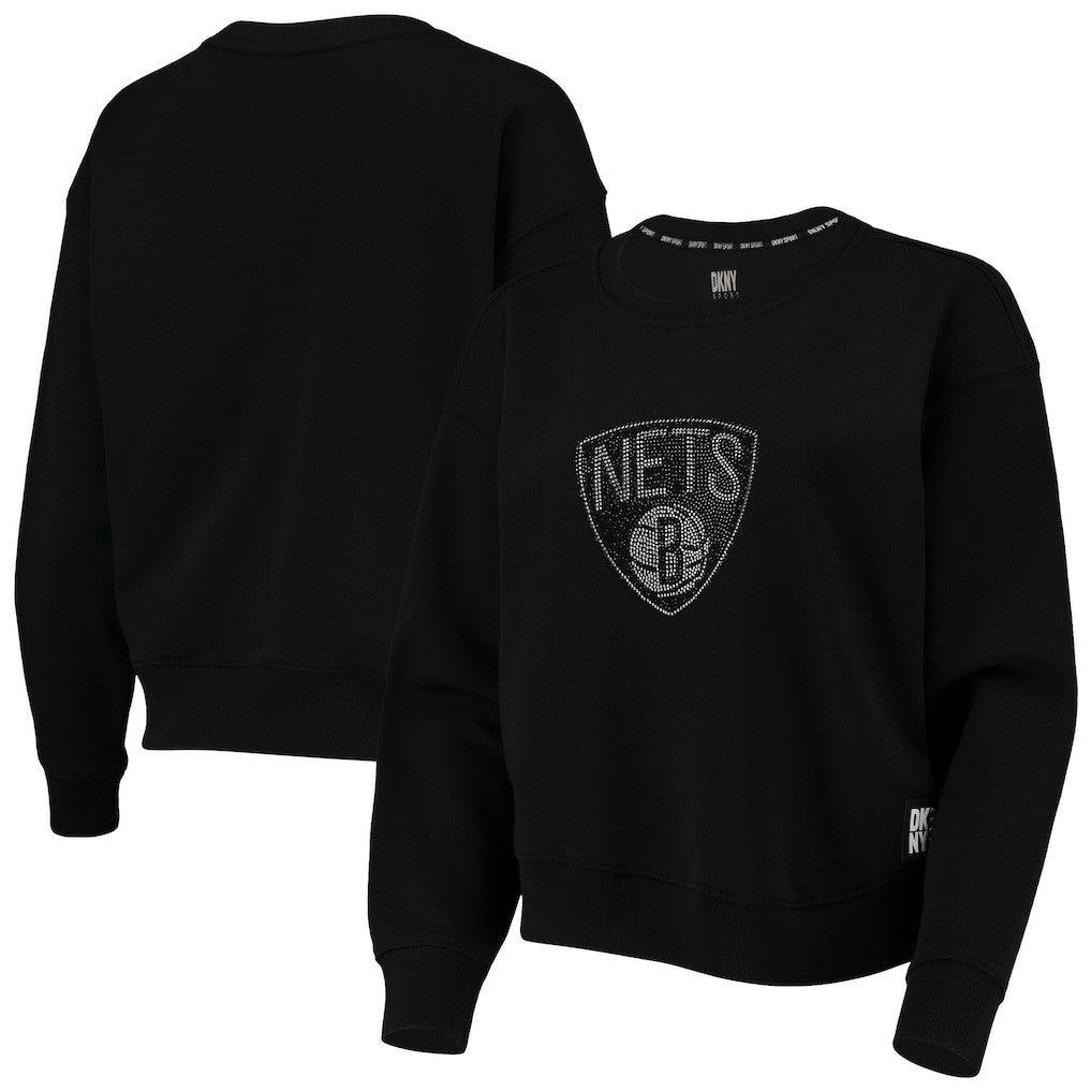 NBA - Brooklyn Nets DKNY Sport Women's Carrie Rhinestone Pullover Sweatshirt - Black
