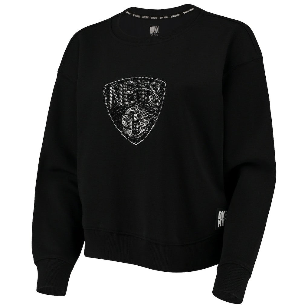 NBA - Brooklyn Nets DKNY Sport Women's Carrie Rhinestone Pullover Sweatshirt - Black