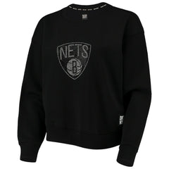 NBA - Brooklyn Nets DKNY Sport Women's Carrie Rhinestone Pullover Sweatshirt - Black