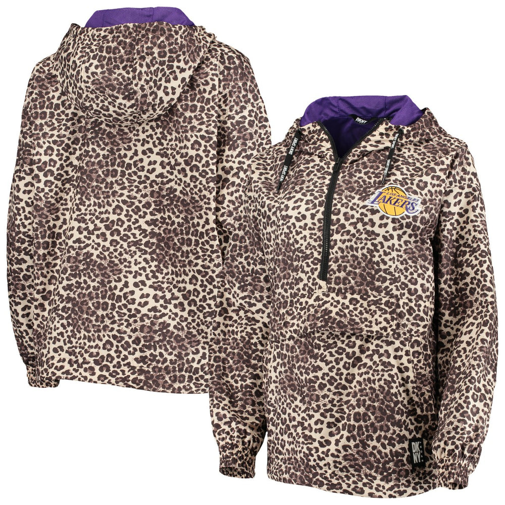 NBA - Los Angeles Lakers DKNY Sport Women's Gabriella Windbreaker Half-Zip Hoodie - Leopard
