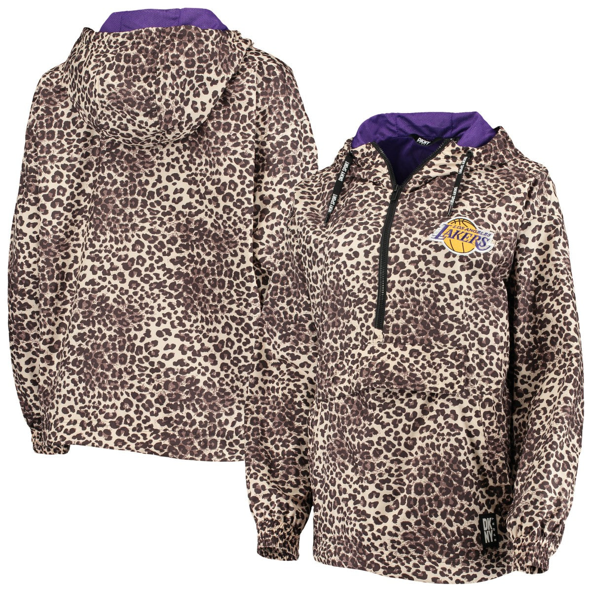 NBA - Los Angeles Lakers DKNY Sport Women's Gabriella Windbreaker Half-Zip Hoodie - Leopard