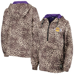 NBA - Los Angeles Lakers DKNY Sport Women's Gabriella Windbreaker Half-Zip Hoodie - Leopard
