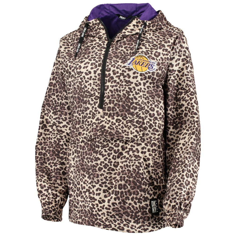 NBA - Los Angeles Lakers DKNY Sport Women's Gabriella Windbreaker Half-Zip Hoodie - Leopard