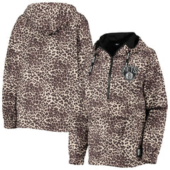 NBA - Brooklyn Nets DKNY Sport Women's Gabriella Windbreaker Half-Zip Hoodie - Leopard