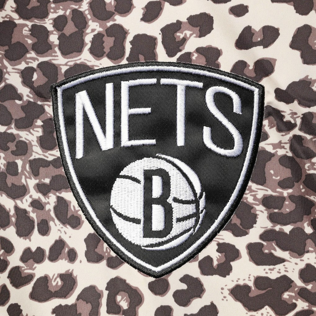 NBA - Brooklyn Nets DKNY Sport Women's Gabriella Windbreaker Half-Zip Hoodie - Leopard