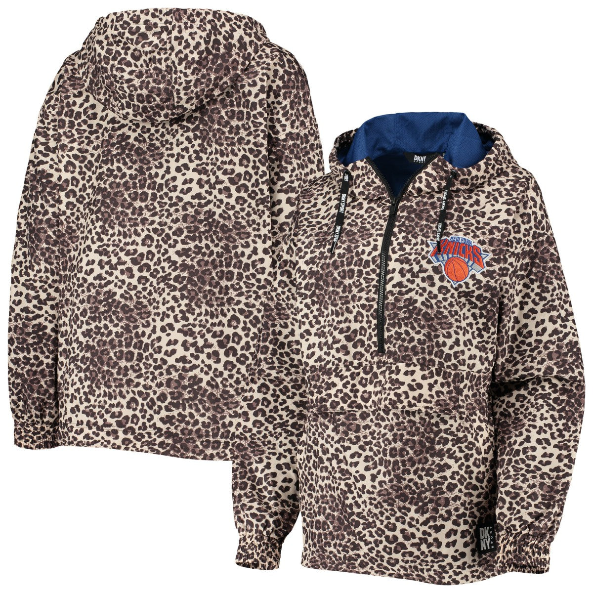 NBA - New York Knicks DKNY Sport Women's Gabriella Windbreaker Half-Zip Hoodie - Leopard