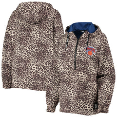 NBA - New York Knicks DKNY Sport Women's Gabriella Windbreaker Half-Zip Hoodie - Leopard