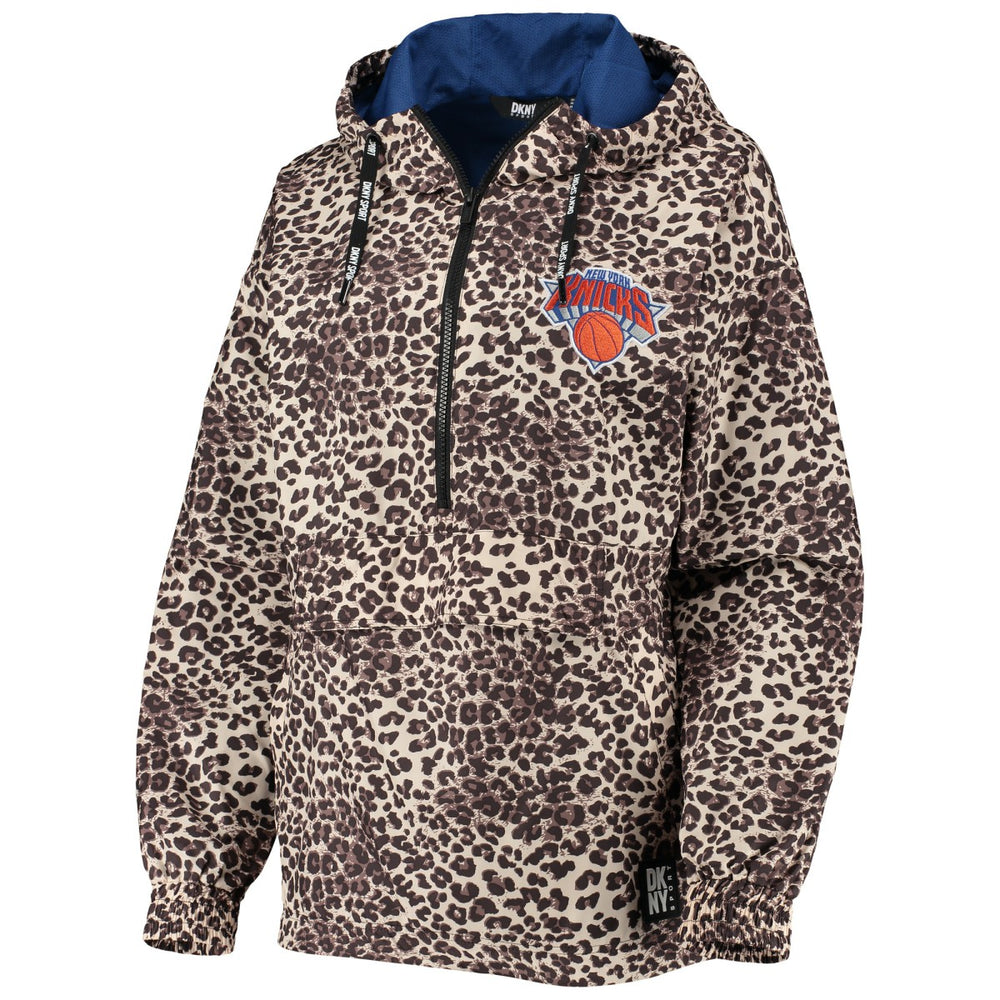 NBA - New York Knicks DKNY Sport Women's Gabriella Windbreaker Half-Zip Hoodie - Leopard