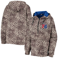 NBA - Philadelphia 76ers DKNY Sport Women's Gabriella Windbreaker Half-Zip Hoodie - Leopard