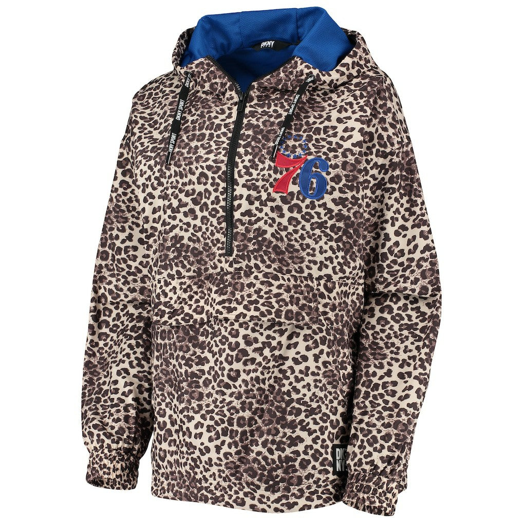 NBA - Philadelphia 76ers DKNY Sport Women's Gabriella Windbreaker Half-Zip Hoodie - Leopard