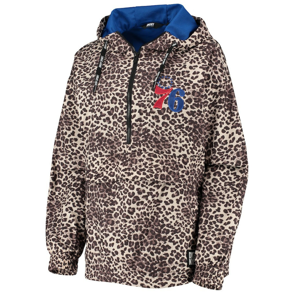 NBA - Philadelphia 76ers DKNY Sport Women's Gabriella Windbreaker Half-Zip Hoodie - Leopard