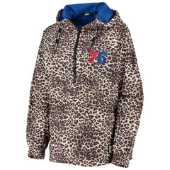 NBA - Philadelphia 76ers DKNY Sport Women's Gabriella Windbreaker Half-Zip Hoodie - Leopard