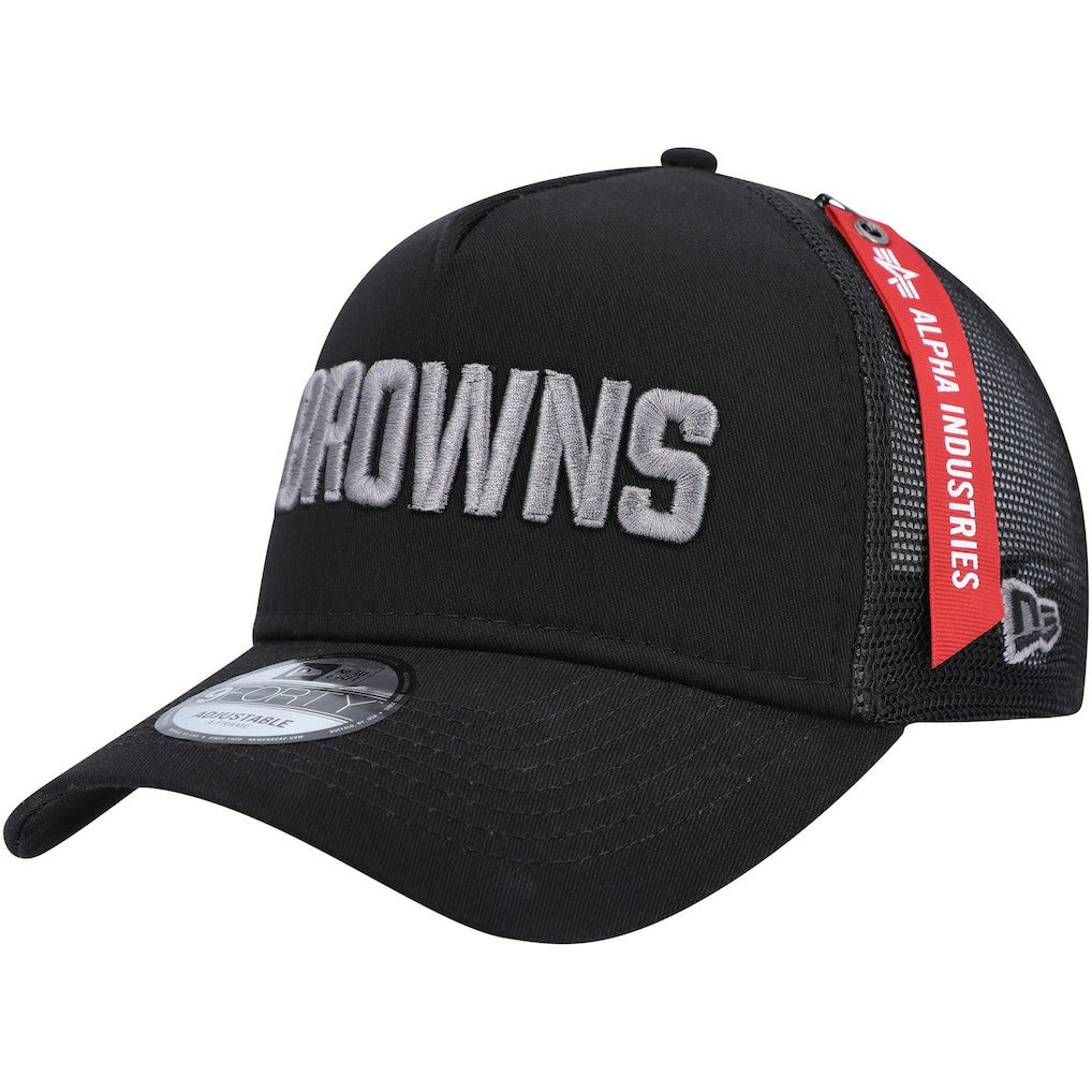 Cleveland Browns New Era x Alpha Industries A-Frame 9FORTY Trucker Snapback Hat Black - NFL