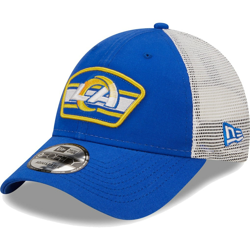 Los Angeles Rams New Era Logo Patch Trucker 9FORTY Snapback Hat Royal/White - NFL