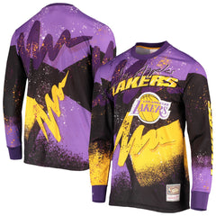 Mitchell & Ness - Los Angeles Lakers Hardwood Classics Hyper Hoops Moto Sublimated Long Sleeve T-Shirt - Purple