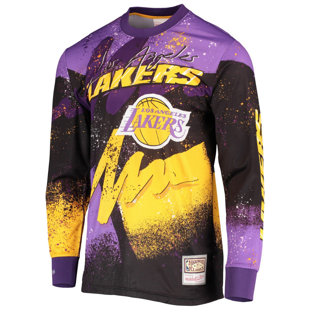 Mitchell & Ness - Los Angeles Lakers Hardwood Classics Hyper Hoops Moto Sublimated Long Sleeve T-Shirt - Purple